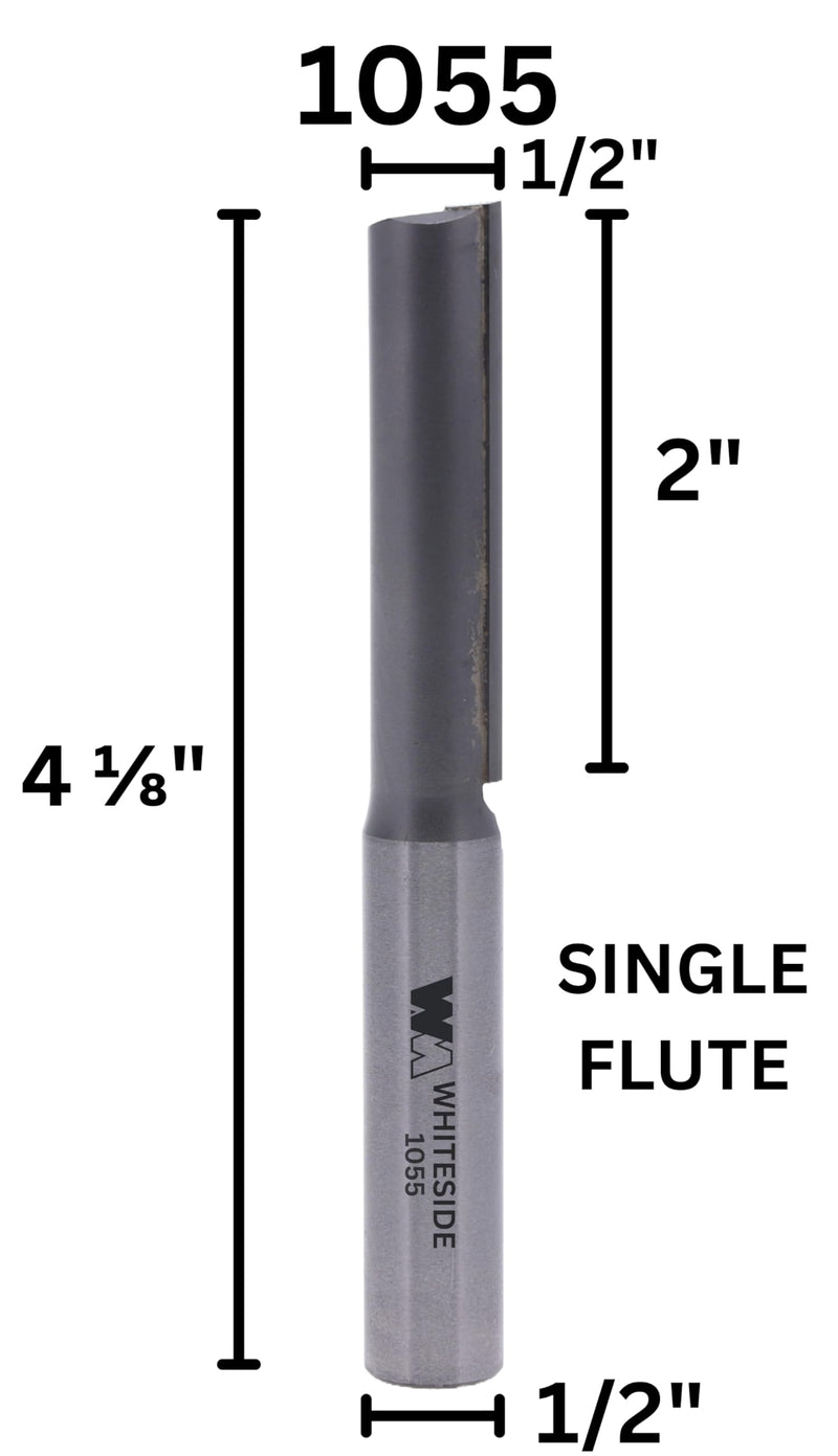 Whiteside 1055 Straight Router Bit: 1/2 Inch Cutting Diameter, 1/2 Inch Shank, 2 Inch Cutting Length
