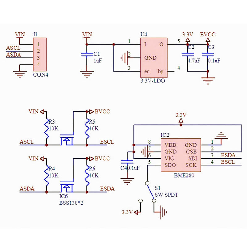 4PCS BME280 5V Sensor Module Atmospheric Pressure Temperature Humidity Sensors I2C SPI Breakout GY-BME280 5 V-4P