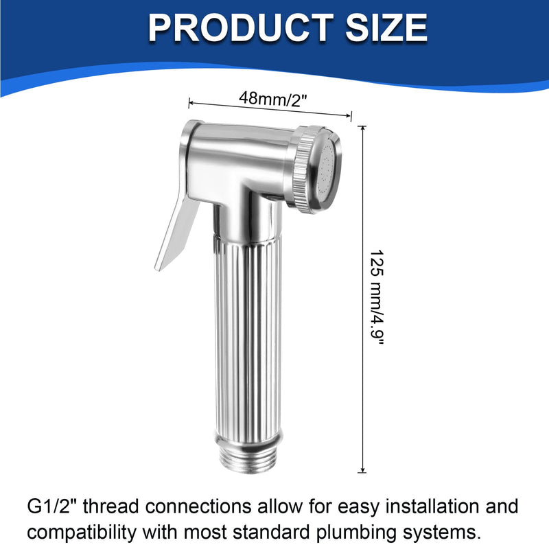 uxcell Handheld Bidet Sprayer for Toilet, Metal Bathroom Sprayer Kit Adjustable Water Pressure Control for Kitchen Bathroom Toilet Flushing Washing, Silver