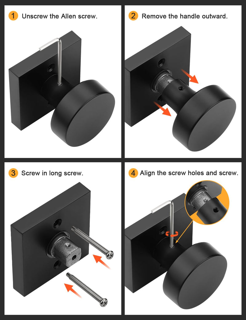 Gobrico Matte Black Passage Door Knobs with Square Rosette(2 Pack), Heavy Duty Closet Door Handles Without Lock, Door Knob Sets for Hallways Passage (Without Locking) 2