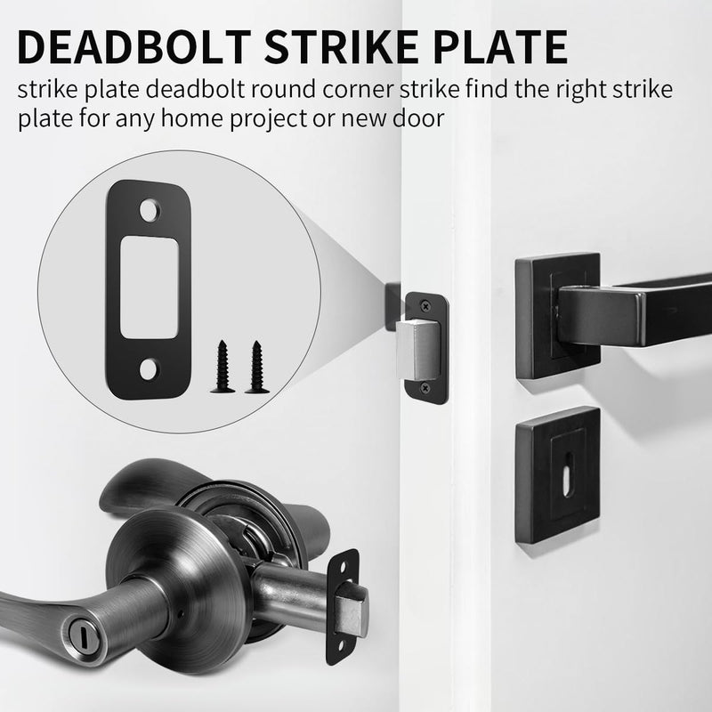 2 Pack Deadbolt Strike Plate Door Backplate, 1" x 2 1/4" Round Corner Deadbolt Strike Plate, Door Strike Plate (Matte Black)