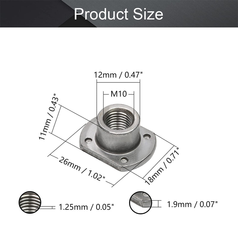 MroMax Weld Nuts,M10 Tab Base UNC Carbon Steel Machine Screw 4 Projection Silver 10Pcs M10 Four-point welding 10