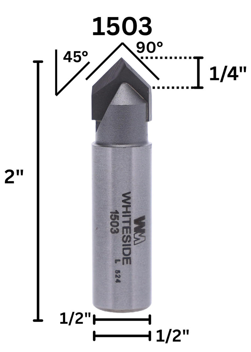 Whiteside Router Bits 1503 V-Groove Bit with 90-Degree 1/2-Inch Cutting Diameter and 1/4-Inch Point Length