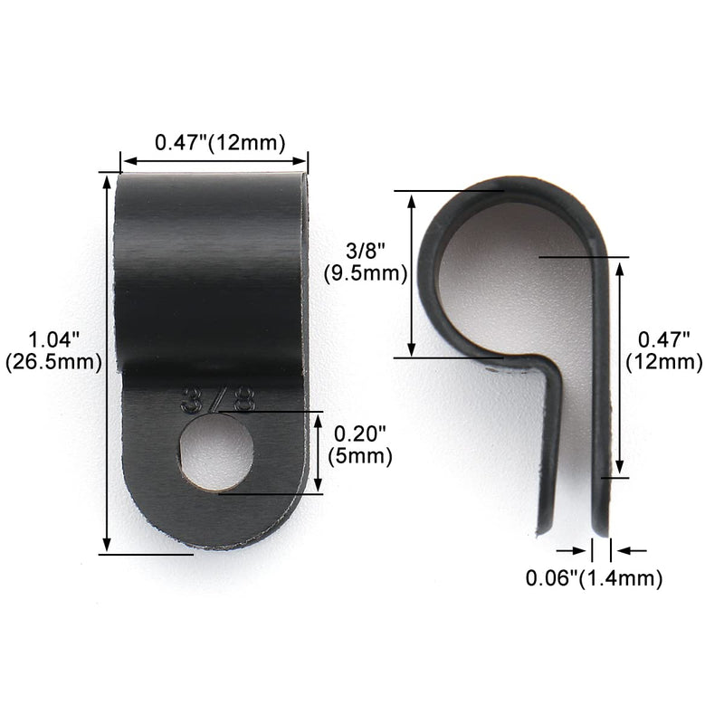 Baomain R-Type Cable Clamp 3/8 Inch UC-2 Black Pack of 100