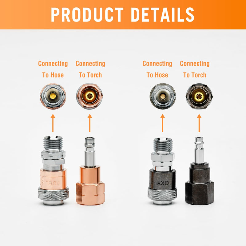 CAMPFIRE QDB10 Oxy Acetylene Quick Connect Fittings QDB10 9/16"-18 B Hose to Torch Connector Set, High Pressure Brass Coupler with Integrated Check Valve, Leak-Proof Upgraded Design for Oxy Fuel