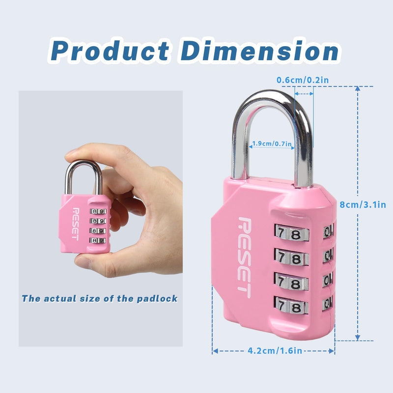 RESET-060 4 Digit Combination Lock Outdoor Padlock for School Gym Sports Locker Fence Toolbox Gate Suitcase Hasp Pink 1