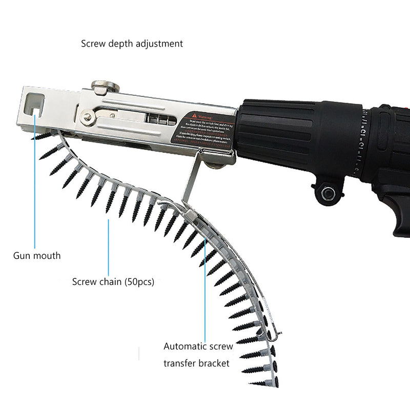 Screw Drill Chain Adapter for Power Drill Gun, Automatic Screw Spike Chain Drill Screw Chain Adapter, Automatic Chain Nail Gun Kit for Electric Drill Attachment Electric Drill Woodworking Tool