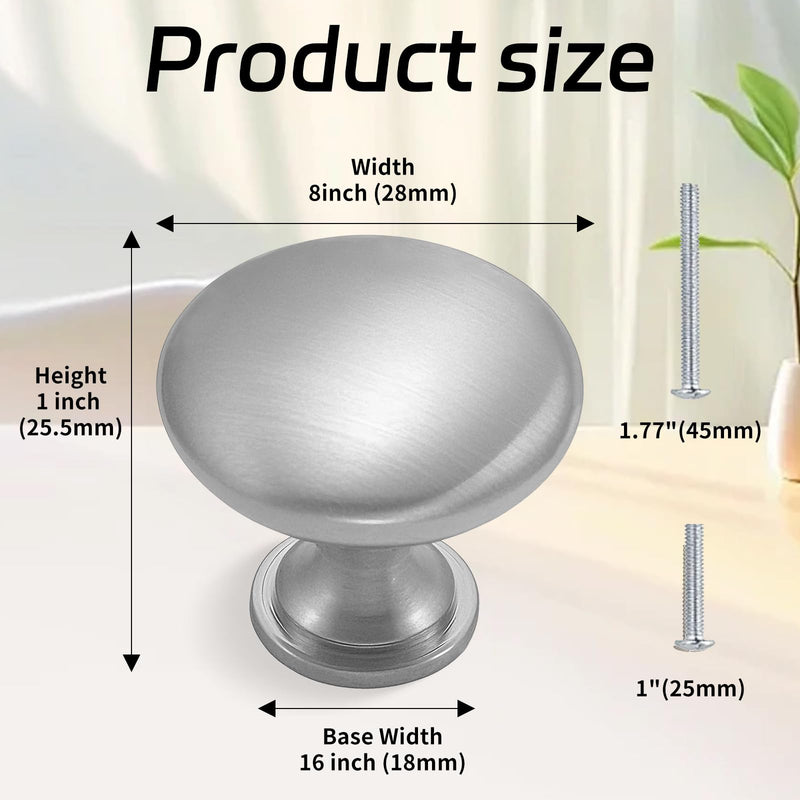30 Pack Round Cabinet Knobs for Kitchen Bathroom Closet Dresser，Silvery Brushed Nickel Drawer Knobs - Solid Zinc Alloy Kitchen Pulls Modern Cabinet Hardware for Dresser Drawers