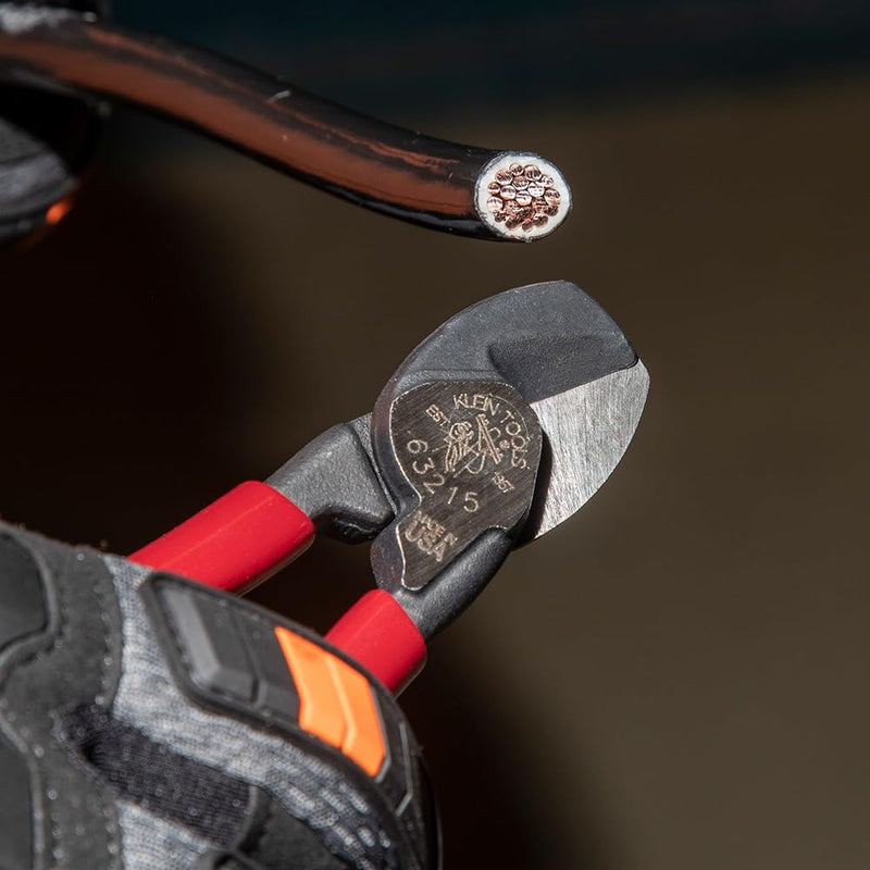 Klein Tools 63215 Cable Cutter, Made in USA, High-Leverage 6.5-Inch Compact, Forged From US Made Steel, Ideal for Cutting Aluminum and Copper Cable Compact Cutter