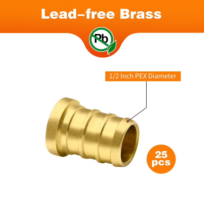25 Pack 1/2" PEX Barb Plug End Cap, PEX Barb Plug End Cap, Brass PEX Barb Plug End Cap Pipe Fitting (1/2", 25pcs) 1/2"-25 Pack