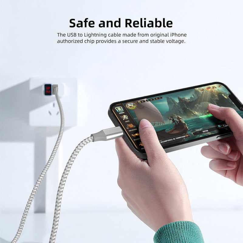 iPhone Charger 3 Pack 10 ft Apple MFi Certified Lightning Nylon Braided Cable Fast Charging Cord Compatible with iPhone 13 12 11 Pro Max XR XS X 8 7 6 Plus SE iPad and More GrayWhite