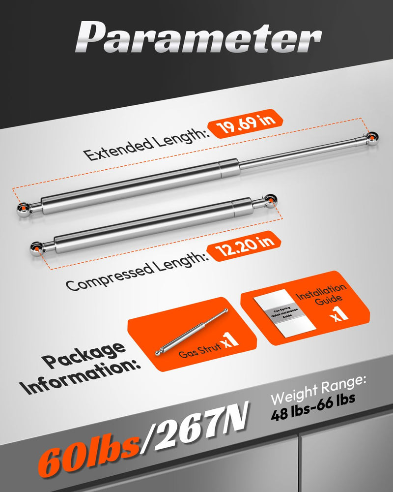 C16-08260 20 Inch 60 Lbs Stainless Steel Gas Struts, spd-gs-5300-60 20" Marine Gas Shocks for Boat Hatch Engine Cover RV Door Basement Compartment Door Hot TOB Cover, 1 PC 20inch 60lbs