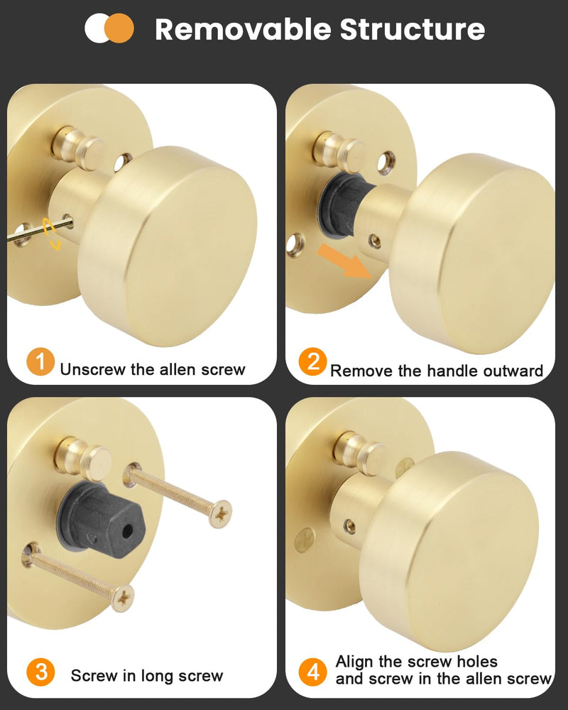 Goldenwarm 1 Pack Gold Door Knob with Deadbolt, Exterior Front Brass Door Knobs and Single Cylinder Deadbolt, Brushed Gold Front Door Locks Set - Zinc Alloy Heavy Dut