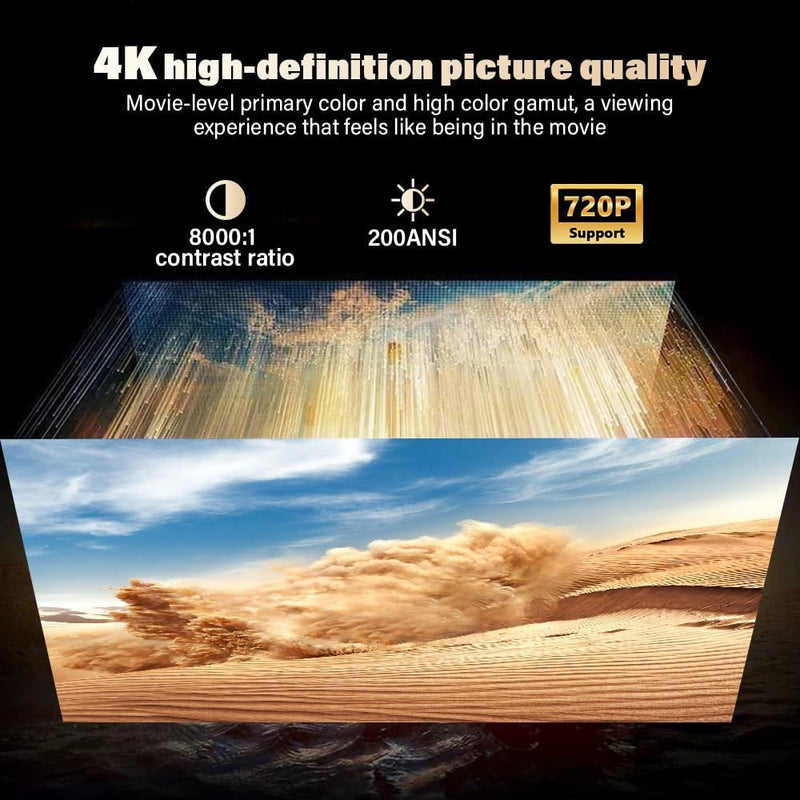 Smart Auto Keystone Projector with WIFI and Bluetooth, 270° Rotatable，AMX500 Mini Portable Projector, 4K Native 1080P Projector, Outdoor Movie Projector Compatible for Laptop, PC, Smartphone