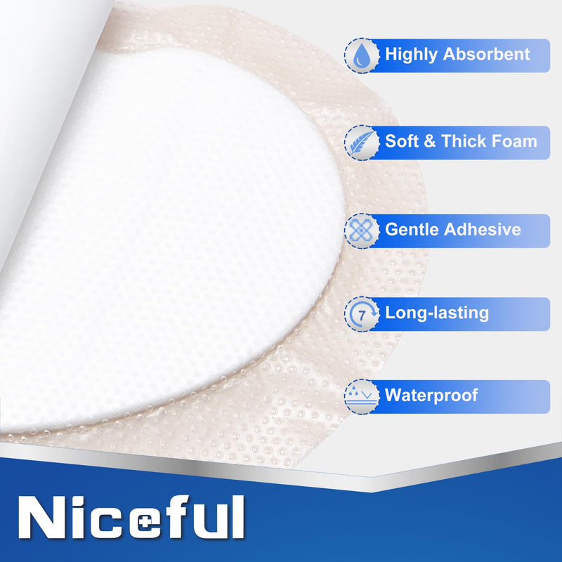 Sacral Foam Dressing 9"x9" - Border Sacrum Bandage for Bed Sores Pressure, Silicone Adhesive Wound Dressing Pads for Large Wound, HSA FSA Eligible, 5 Pcs 9" x 9" (5 PCS)