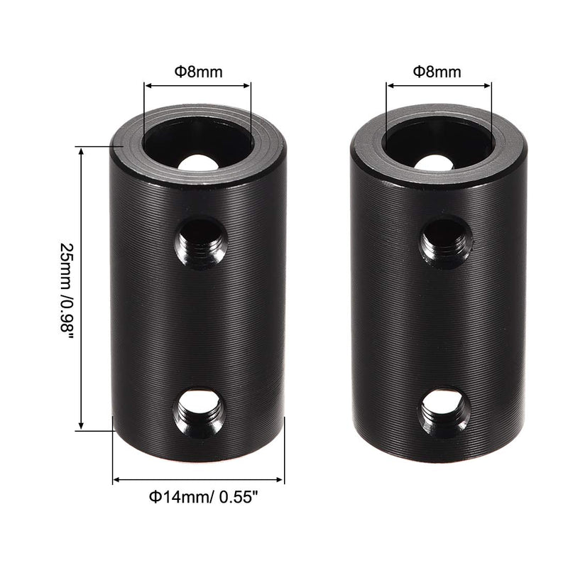 uxcell 8mm to 8mm Bore Rigid Coupling Set Screw L25XD14 Aluminum Alloy,Shaft Coupler Connector for 3D Printers, Motor Accessories,Black