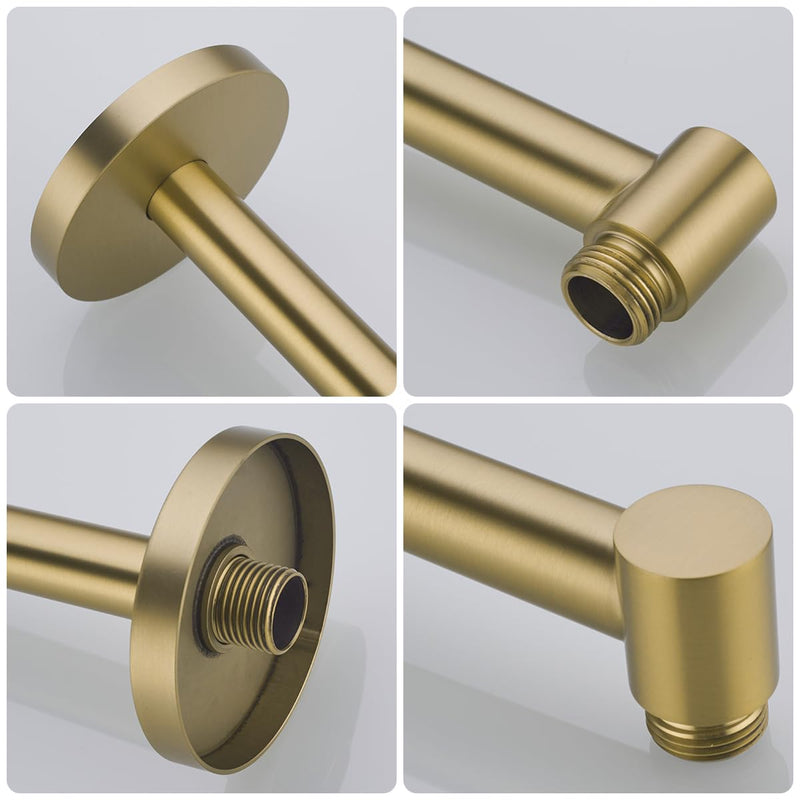 Wall Mounted Shower Arm 16 Inch Extension Pipe Shower Head Holder Stainless Steel for Bathroom Accessories Brushed Gold,SW-91088-16BG.