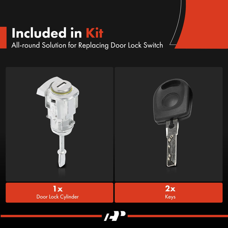 A-Premium Front Left Driver Side Door Lock Cylinder Kit with Keys Compatible with Volkswagen Jetta 1999-2010, Door Lock Cylinder Set for 1U0837167D, 1U0837167E, 1U0837167F