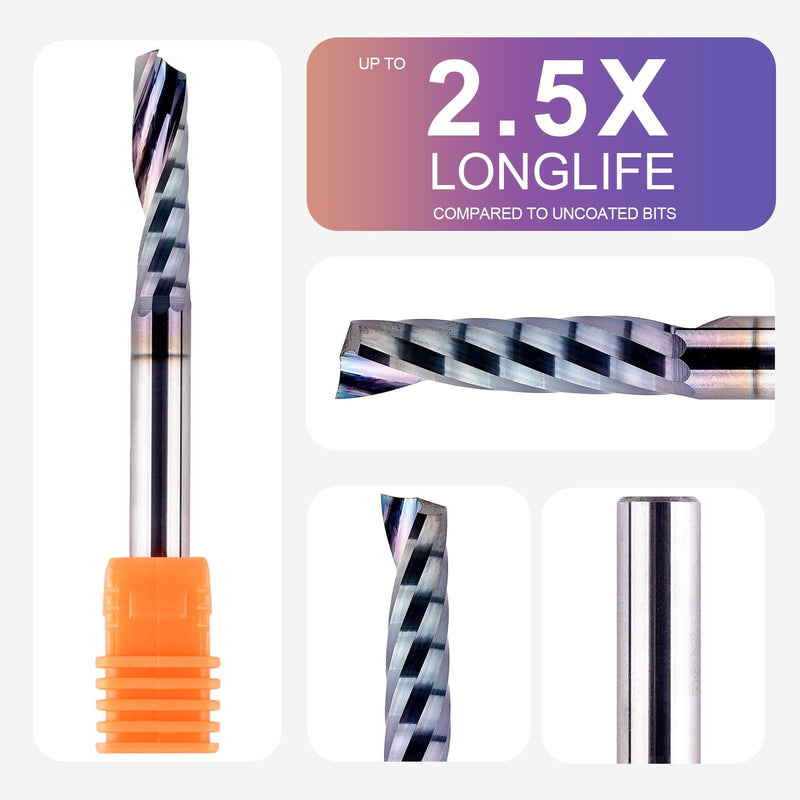 SpeTool O Flute CNC Router Bit 1/4 Inch Shank 1 Inch Cutting Length with Extra Long Life Coating Single Flute End Mill for Acrylic Aluminum Wood Cut 1/4" Dia-1" CL-1/4" Shank