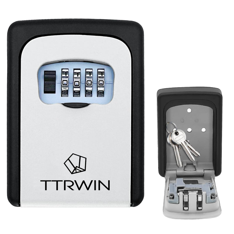 TTRWIN Key Lock Box for Outside, Resettable 4 Digit Combination Waterproof Lockbox, Key Safe Storage Security Lock Box, 5 Keys Large Capacity Wall Mounted LockBox for House Key, ID Card, Garage Key Gray-003 1 Pack