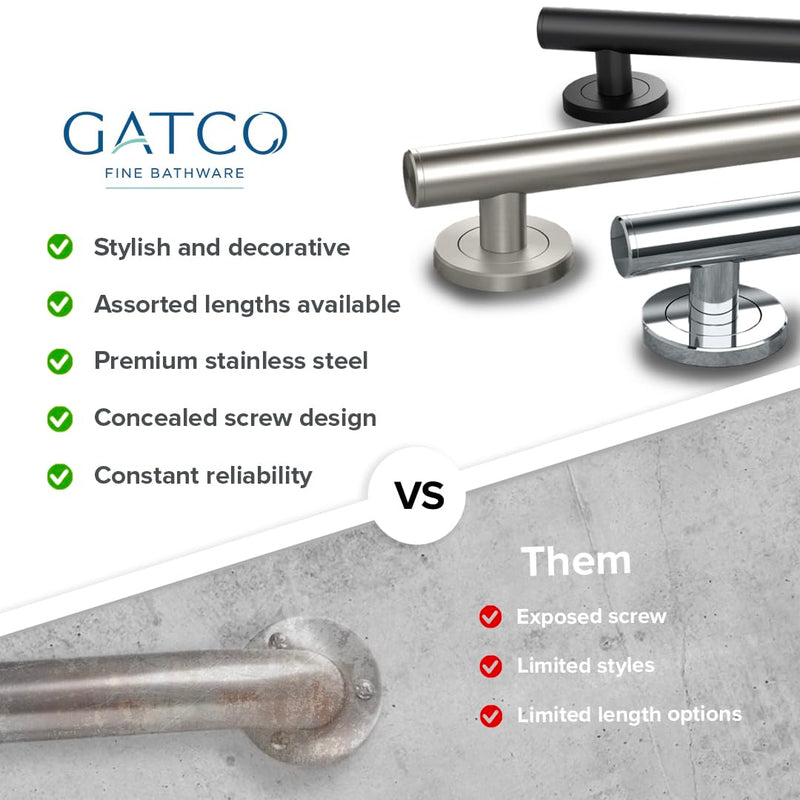 Gatco 889 Latitude II 24" Grip Bar, Satin Nickel / Wall Mounted Slim Grip Bar for Bathroom 24 Inch