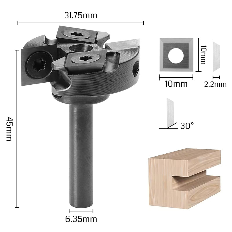 SainSmart Genmitsu CNC Spoil Board Surfacing Router Bit, 1/4" Shank 1-1/4" Cutting Diameter, 2+2 Flutes Insert Carbide Slab Flattening Router Bit for Woodworking Carving, 4RBC01A 1/4" Shank-1-1/4" Cut Dia. (2+2 Inserts)