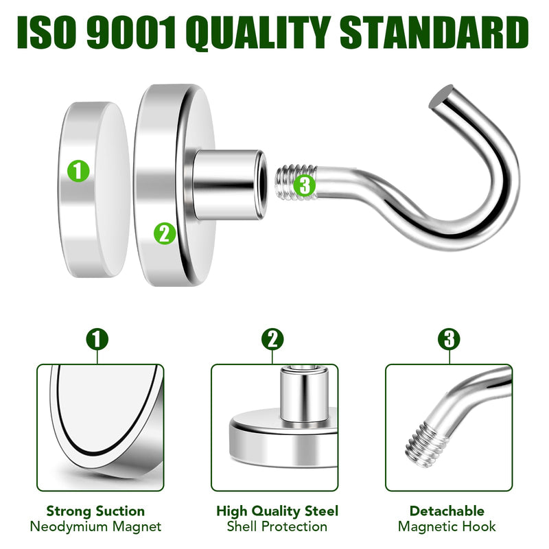 MIKEDE 12 Pack Magnetic Hooks Heavy Duty, 80lbs Strong Magnets with Metal Hooks for Cruise Cabins, Industrial Strength Magnets Hooks Perfect for Hanging on Cruise Ships, Refrigerator 80lbs Magnetic Hooks