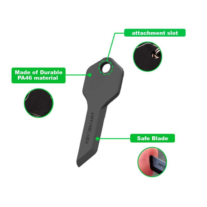 KeySmart Safe Box Cutter - Key-shaped Safe Package Opener For Everyday Carry, with Finger Protection Fits Perfectly on Keychain or Inside a KeySmart (Black) Black (1-pack)