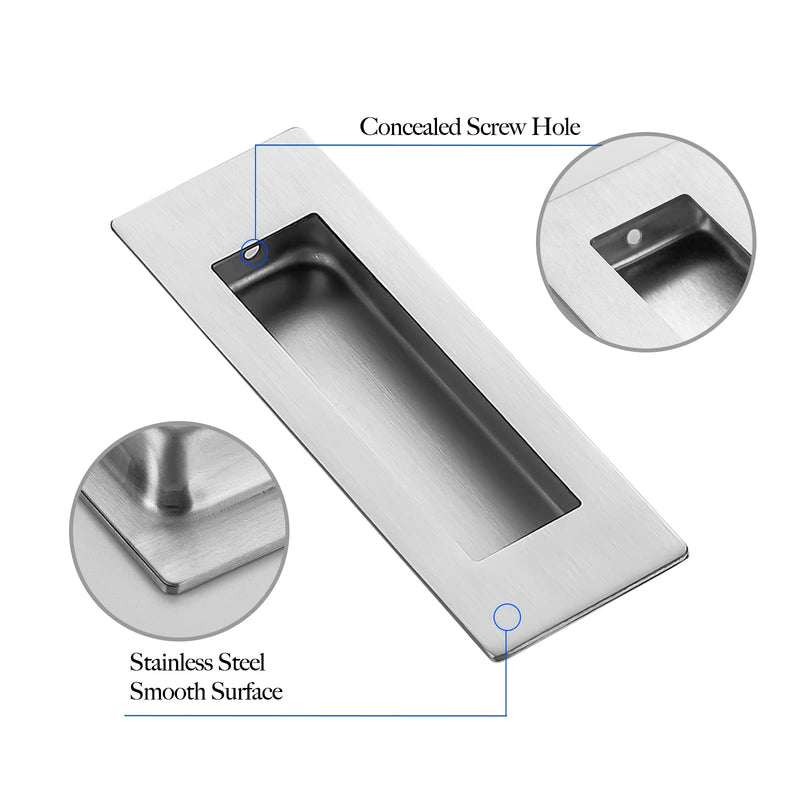 Ravinte 4 Pack Brushed Nickel Sliding Closet Door Handles Silver Flush Pulls 4.72in Length Recessed Finger Pulls for Sliding Barn Door Sqaure Cabinet Pulls Stainless Steel 120mm