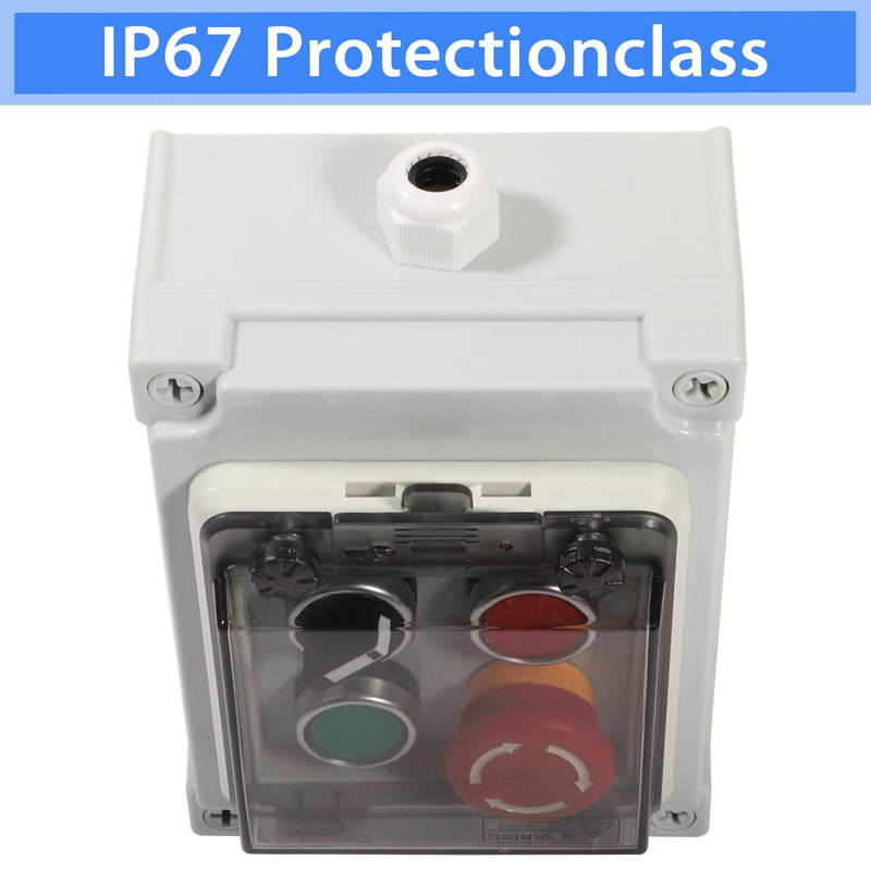 Push Button Switch Box IP67 Waterproof ABS Emergency Stop Red Green Start Industrial Outdoor Use Rotary Buttons 4 Self Resetting Indicator Led Protective Cover Anti Misoperation