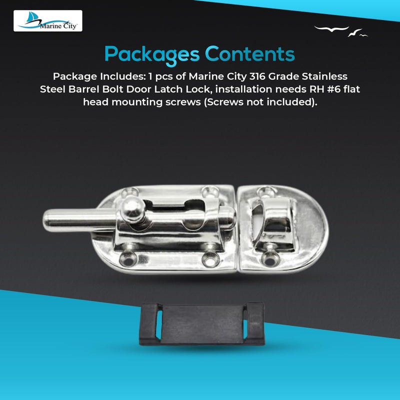 MARINE CITY Barrel Bolt Door Latches, 316 Stainless Steel, Rust & Corrosion-Resistant, Ideal for Windows, Hatches, Cabinets (Small) Small
