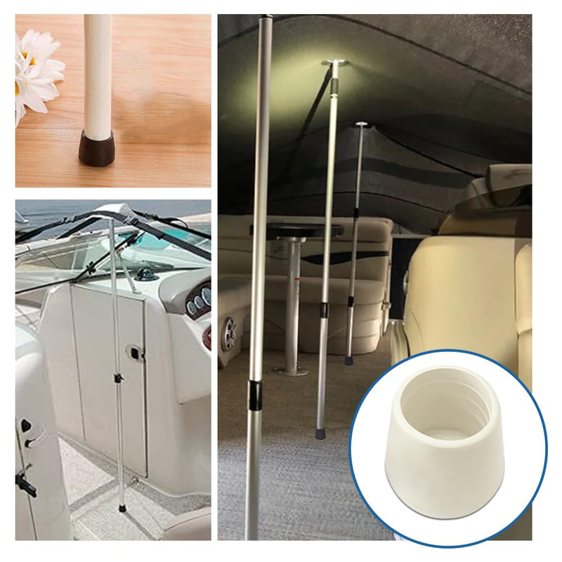 Boat Cover Support Pole Bottom End Cap - 7/8" Rubber Top, Boat Accessories, 12 Pcs (White) White