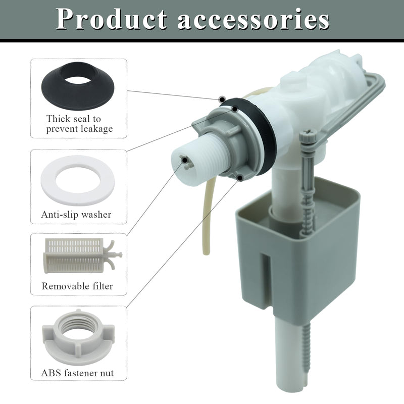 Toilet Side Mount Fill Valve Replacement, Compatible with Delta RP71168, G1/2 Inlet with G7/8 Adapter, Adjustable Height Float, Includes Filter Screen & Refill Tube, WC Tank Repair Parts