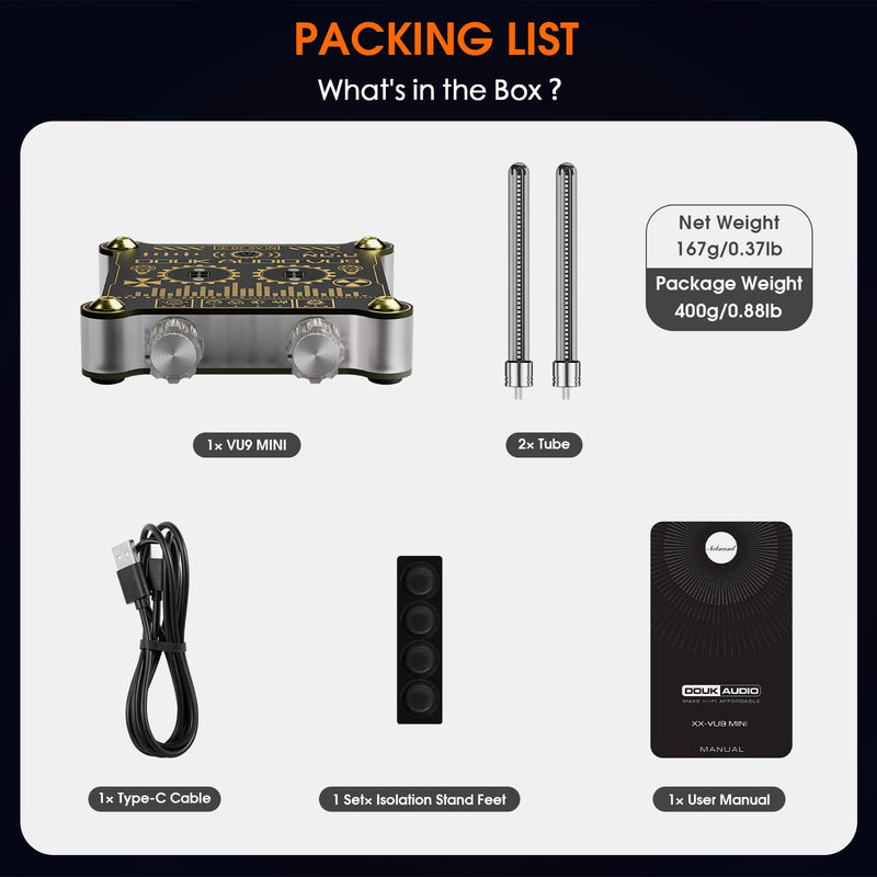 Douk Audio RGB LED Sound Level: Tube Meter Music Spectrum Display Microphone Pickup Magnetic Design Desktop Set-Up HiFi Gaming Ambient Light for Audiophiles Gift (VU9-MINI)