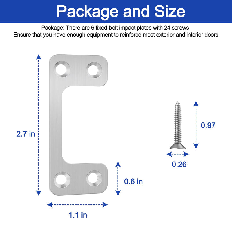 Oversized Deadbolt Strike Plate (1.125" X 2.75") - Adjustable Strike Plate for Exterior Doors, Large Hole for Deadbolts & Electronic Locks, Home & Rental Security, Property Managers Favorite -6 Packs