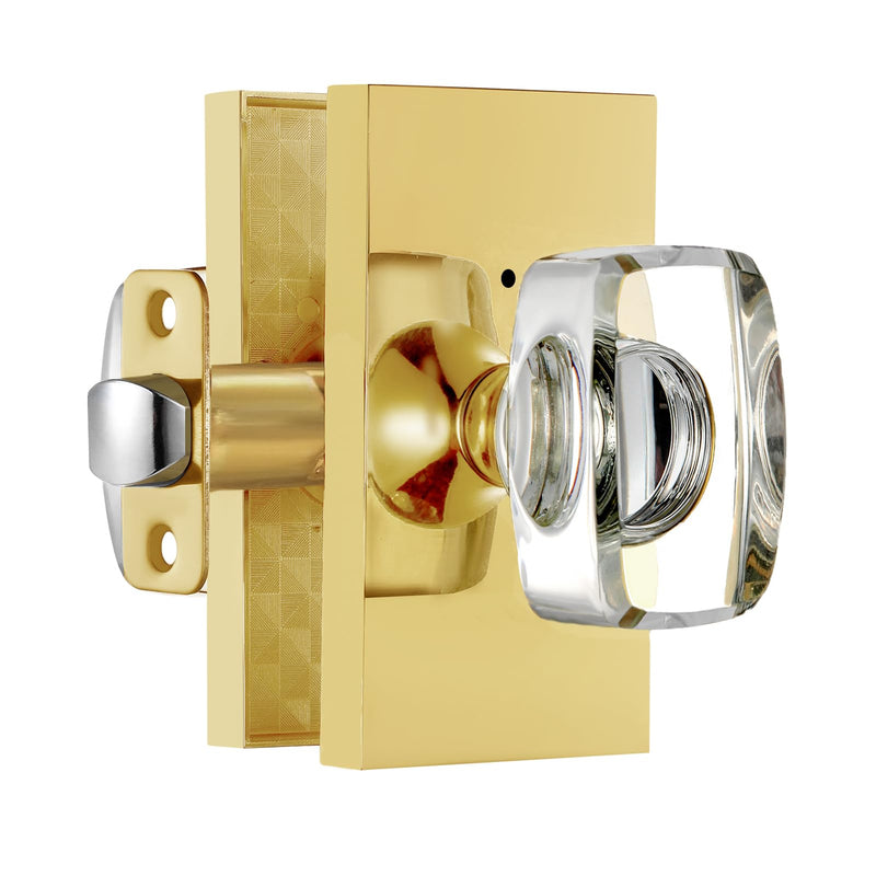 Gold Glass Crystal Door Knobs Interior with Lock, Modern Crystal Glass Privacy Door Knobs for Bedroom and Bathroom, Polished Brass