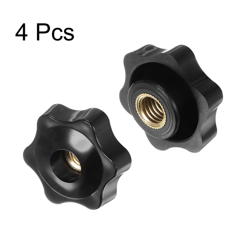HARFINGTON 4pcs Star Knobs M10 Female Thread 38mm Head Plastic Through Hole Brass Screw-in Clamping Handles Threaded Hand Knobs, Black M10 x 38mm