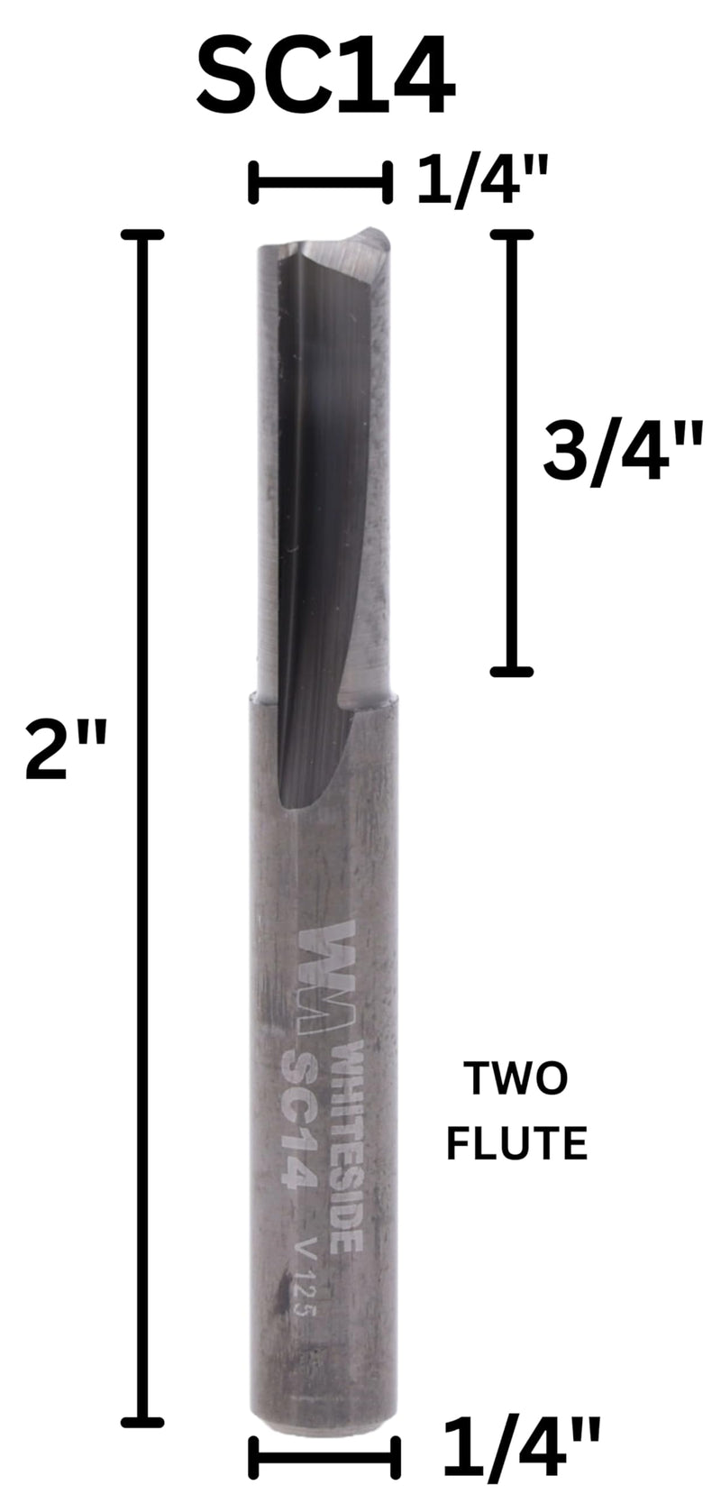 Whiteside Router Bits SC14 Standard Straight Bit with Solid Carbide 1/4-Inch Cutting Diameter and 3/4-Inch Cutting Length