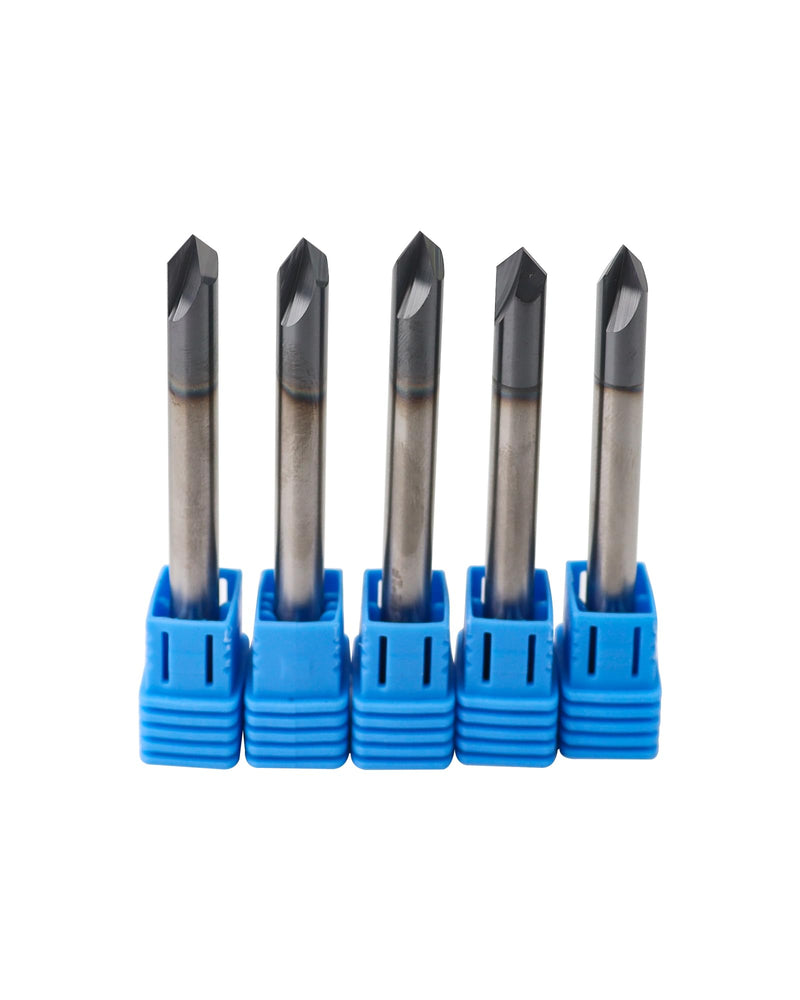 5Pcs 1/4" Solid Carbide End Mills, AlTiN Coating, 2 Flute, Chamfer End Mill for Steel, Single End End Mill Bits, 90° Chamfer Angle, 1/4" Shank Diameter 1/4" 2 Flute