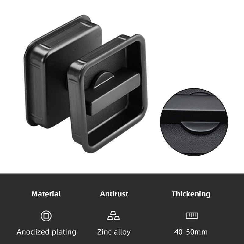 Pocket Door Lock Hardware Set - Privacy Handle with Hidden Pull & Recessed Latch, Fit for 1.77" to 2" The Thickof Wooden Doors (Black, Square) Black