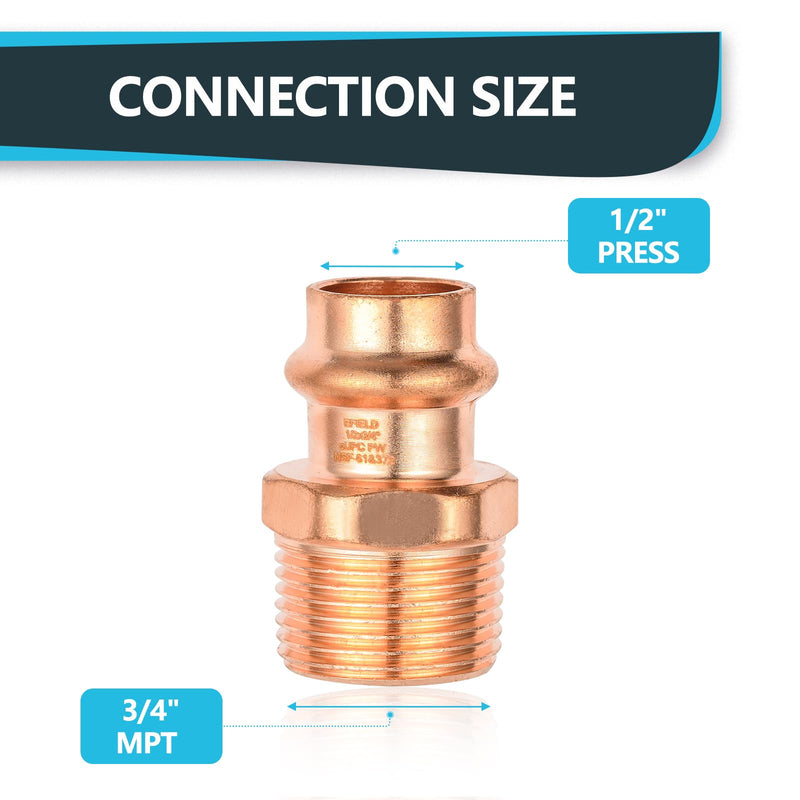 5Pack Seelink 1/2" Copper Press x 3/4" MPT Male Adapter(PRESS041-5) 5 1/2"x3/4"
