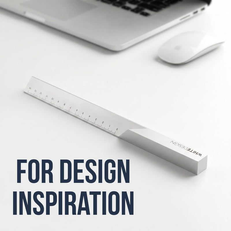 Gift Boxed Modern Minimalist Metal Ruler, High-end Desk Sculpture with Geometric Profile, Precision Measuring & Paperweight Tool, Elegant Gift for Architects, Designers & Creatives