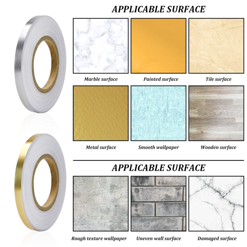 2Pcs 0.4 Inch x 164 Feet Floor Crevice Line Sticker Foil, Waterproof Tile Foil Tape, Self Adhesive Decorative Sealing Caulk Strip for Living Room, Kitchen, Bathroom (Silver) Silver