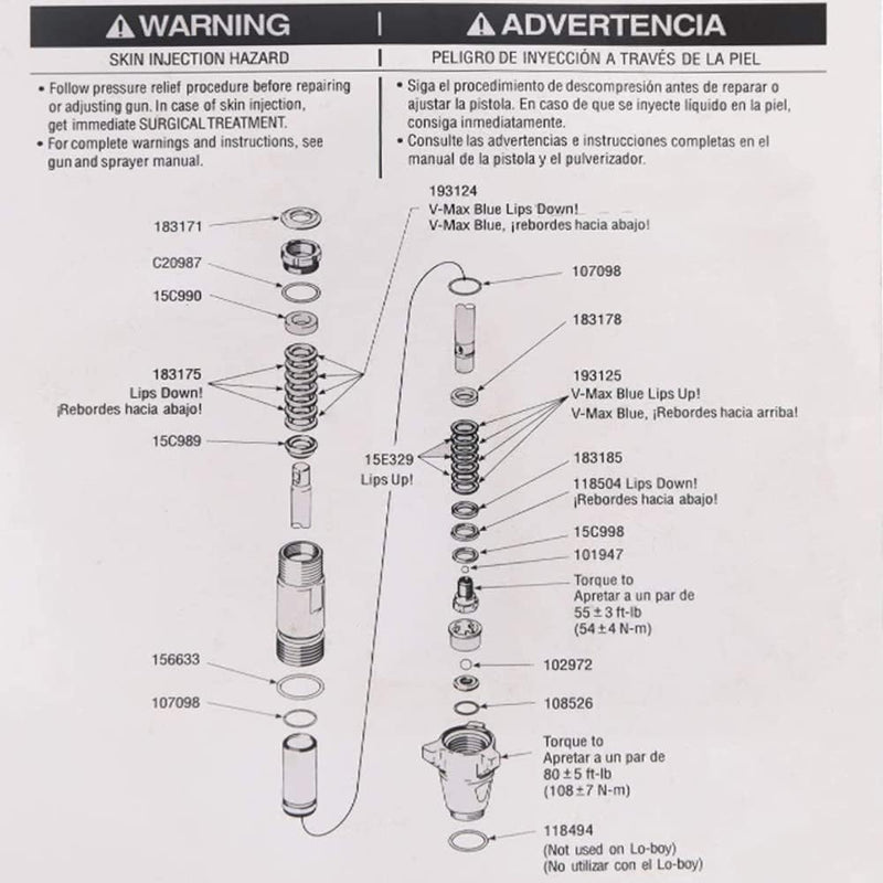 Aftermarket 248-213 Pump Repair Packing Kit for Airless Paint Sprayer 1095 1595 5900