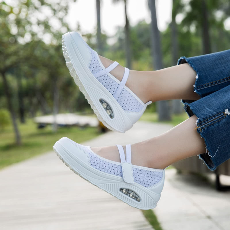 Touchmosees Women's Nurse Sneakers Orthopedic Diabetic Walking Wedge Sneaker Platform Toning Rocker Shoes 8023 White 38