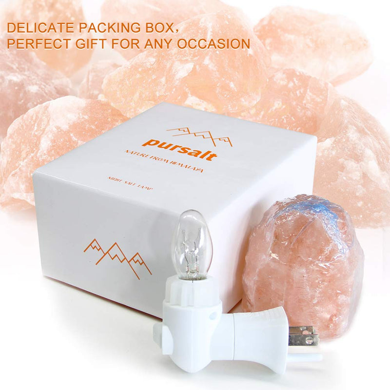 Himalayan Salt Lamp Night Light Plug in, Certificated 360 Degree Rotatable Wall Plug with Extra 2 Replacement Bulbs Bathroom Bedroom Night Light, Pink Crystal Rock Salt Hand Crafted Natural-1 pack