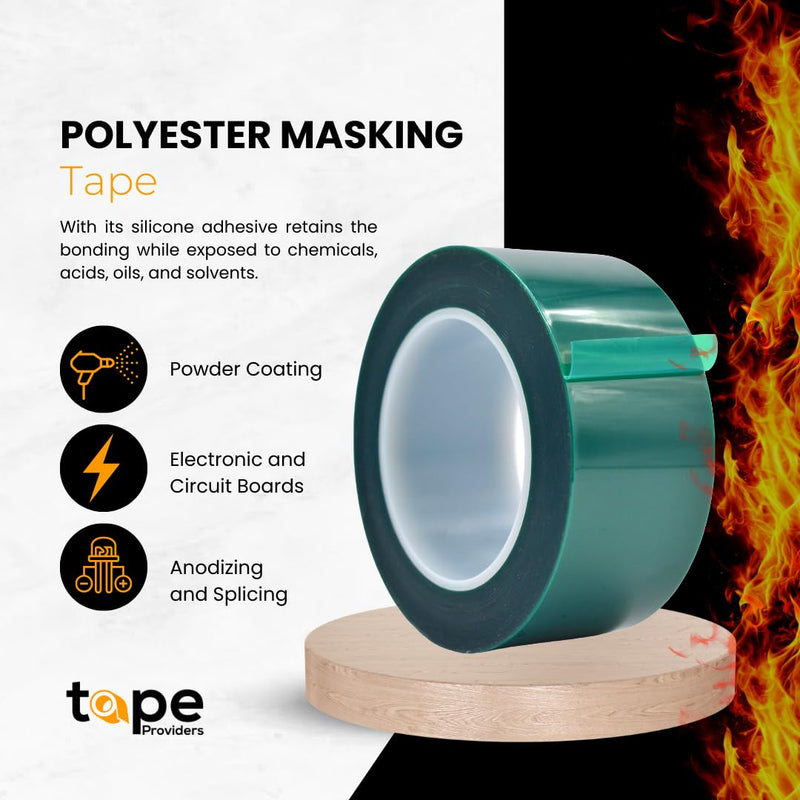 WOD PFT35GS High Temperature Polyester Green Masking Pet Tape. 2 inch x 72 yds. for Powder Coating, E-Coating or Plating Projects. Up to 350 F Resistance, Heat and Fireproof.