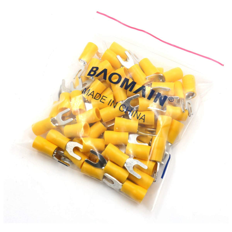 Baomain Insulated Fork Spade Wire Connector Electrical Crimp Terminal SV5.5-4 12-10 AWG (4-6 mmq) USA Screw #8 (100PCS) 100