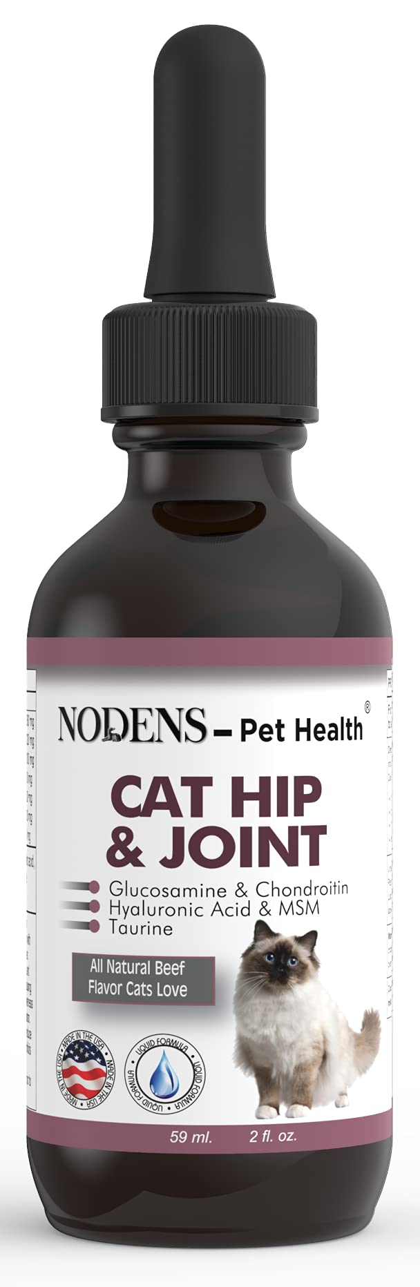 NODENS CAT Hip and Joint Glucosamine for Cats with Chondroitin and Opti-MSM® Hyaluronic Acid for Improved Joint Flexibility and Pain Relief from Inflammation and Cat Arthritis 2 floz - PawsPlanet Australia