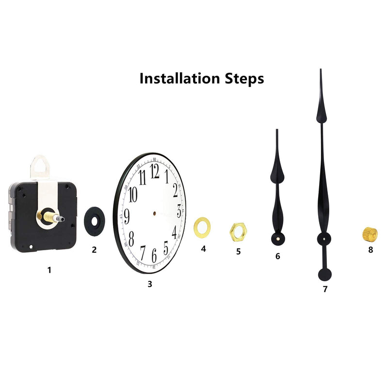 Youngtown High Torque Long Shaft Clock Movement Mechanism with 12 Inch Long Spade Hands 29/32 inch Total shaft length Black